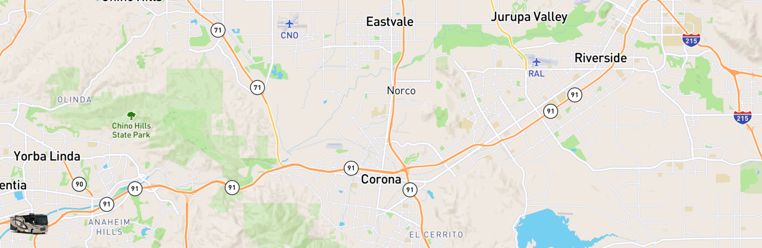 Class A RV Rentals Map Corona, CA