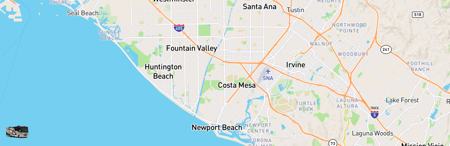 Class A RV Rentals Map Costa Mesa, CA