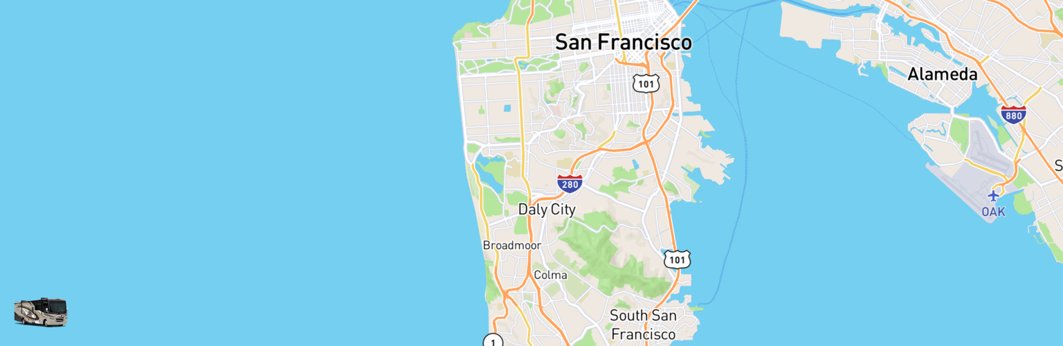 Class A RV Rentals Map Daly City, CA