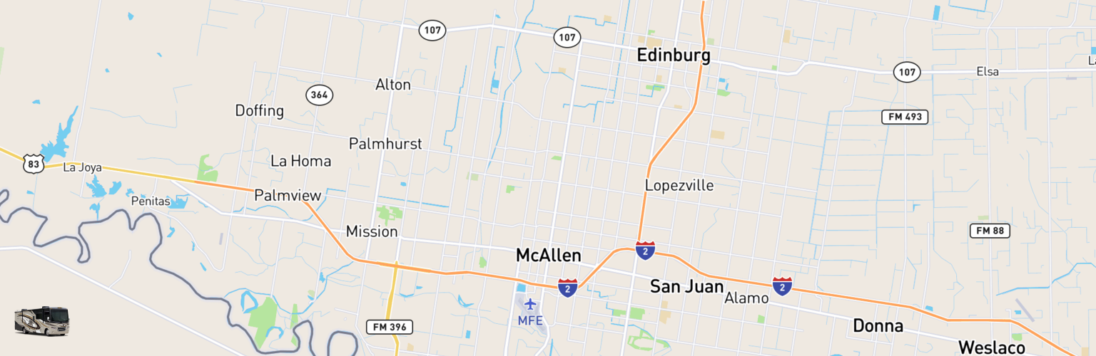 Class A RV Rentals Map Mcallen Edinburg, TX