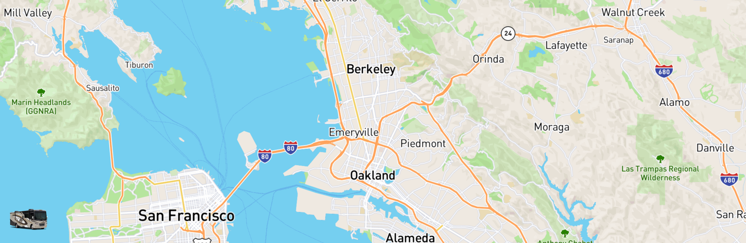 Class A RV Rentals Map Oakland, CA