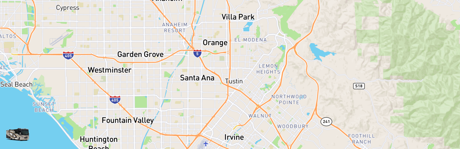Class A RV Rentals Map Orange County, CA