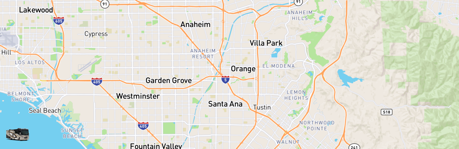 Class A RV Rentals Map Santa Ana, CA