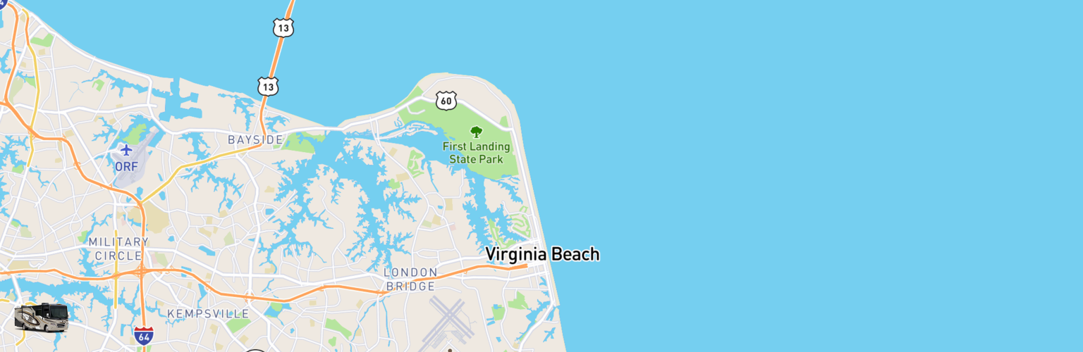 Class A RV Rentals Map Virginia Beach, VA