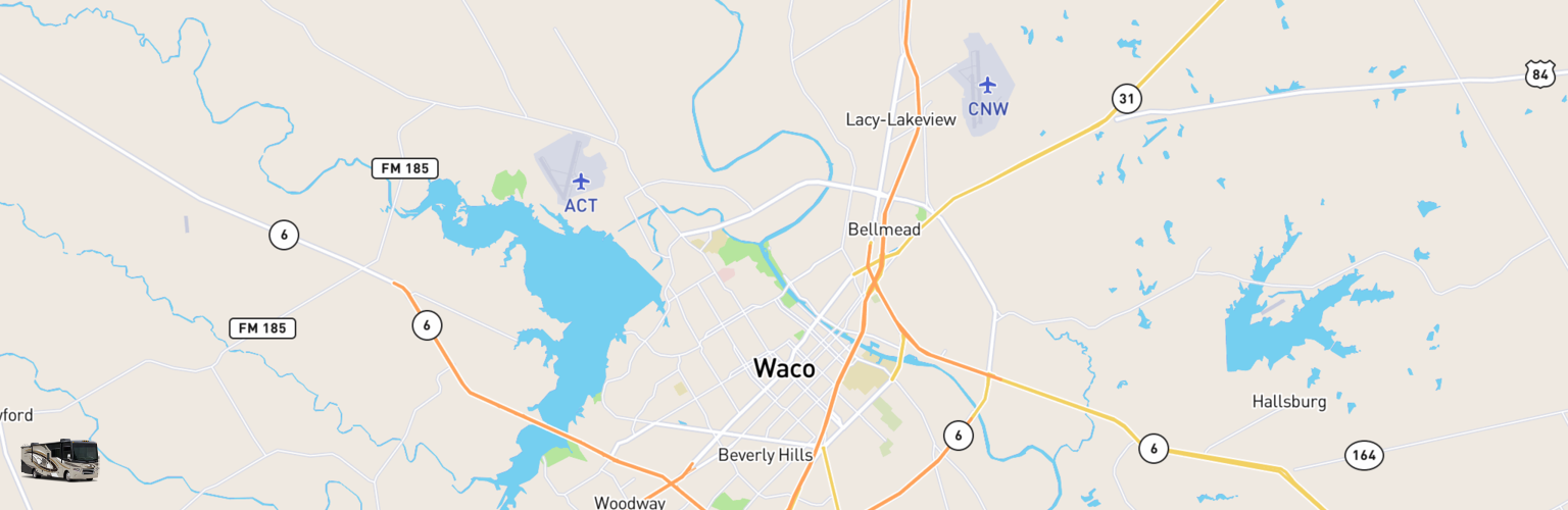 Class A RV Rentals Map Waco, TX