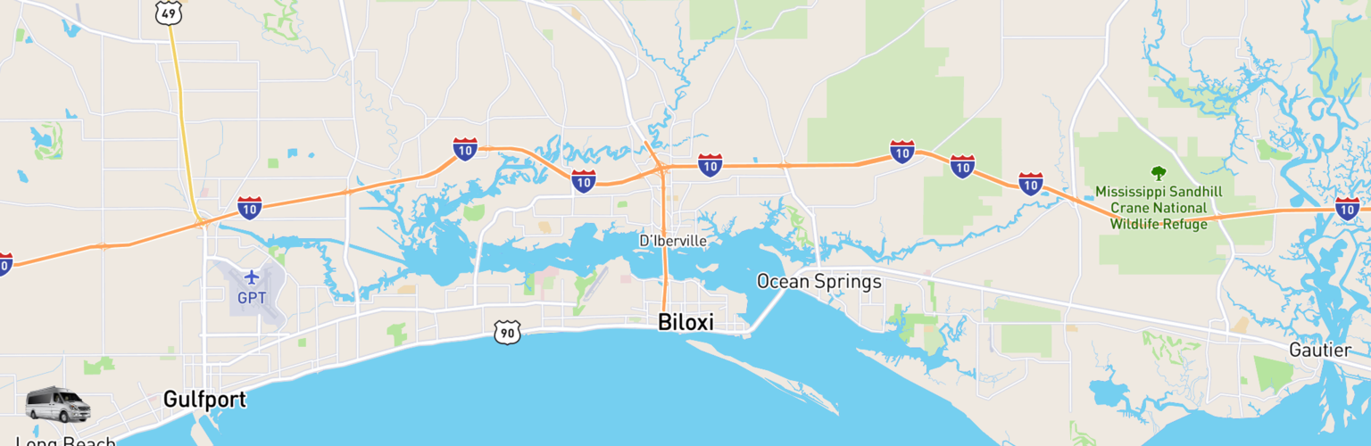 Class B RV Rentals Map Gulfport Biloxi, MS