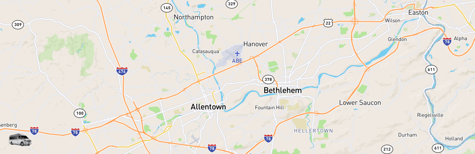 Class B RV Rentals Map Lehigh Valley, PA