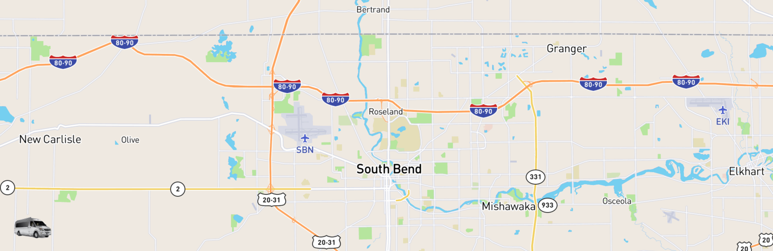 Class B RV Rentals Map South Bend, IN