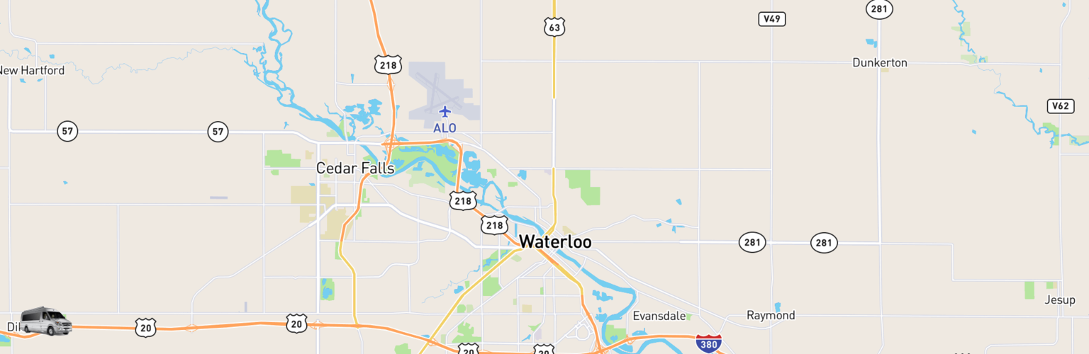 Class B RV Rentals Map Waterloo Cedar Falls, IA