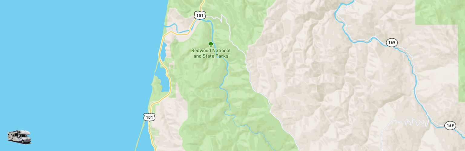 Class C RV Rentals Map Redwood National Park, CA