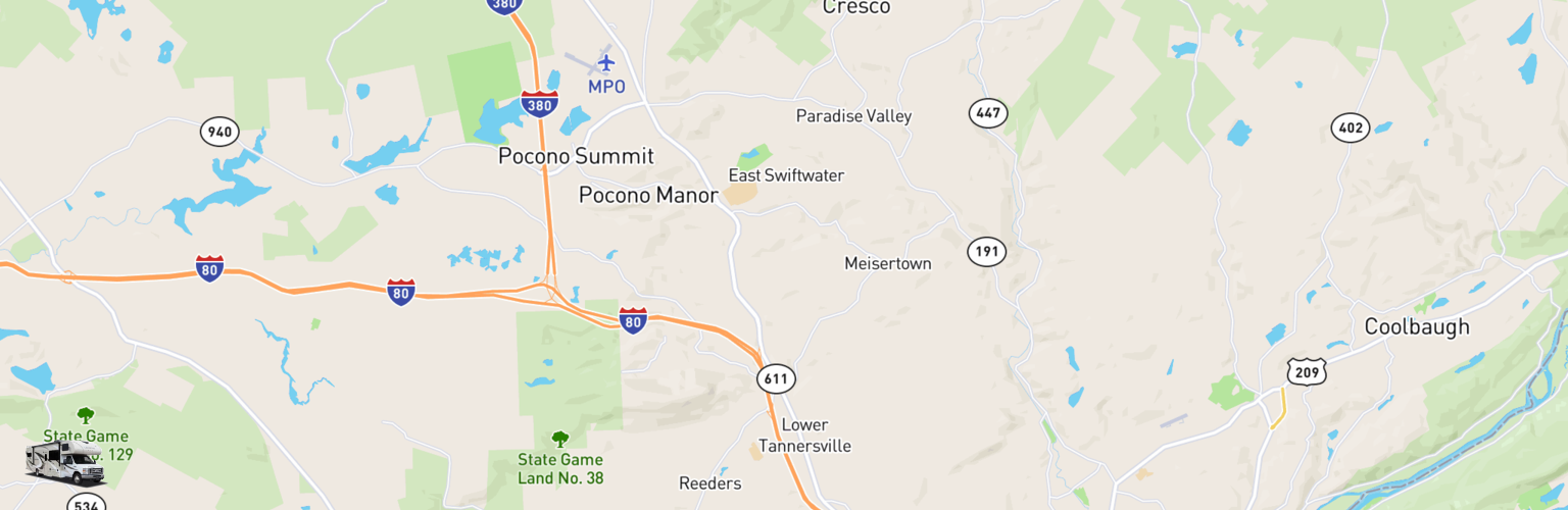 Class C RV Rentals Map The Poconos, PA