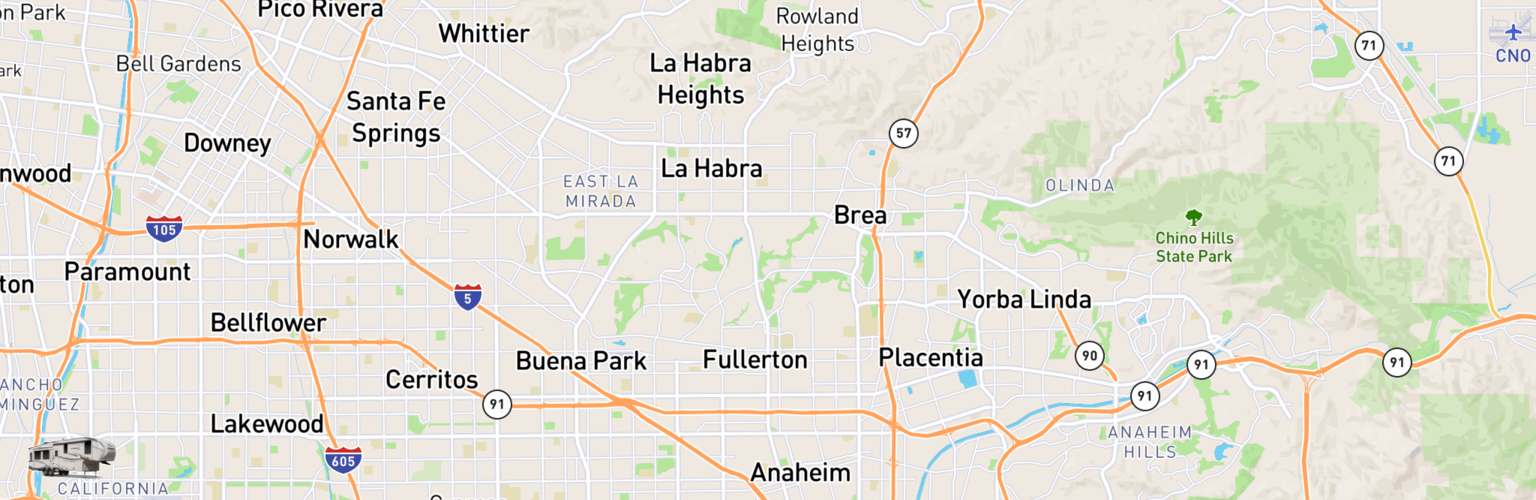 Fifth Wheel Rentals Map Fullerton, CA