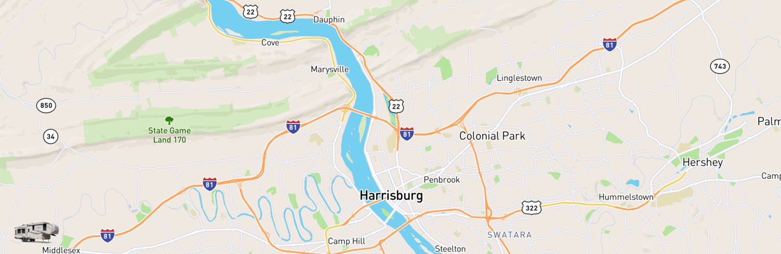 Fifth Wheel Rentals Map Harrisburg, PA