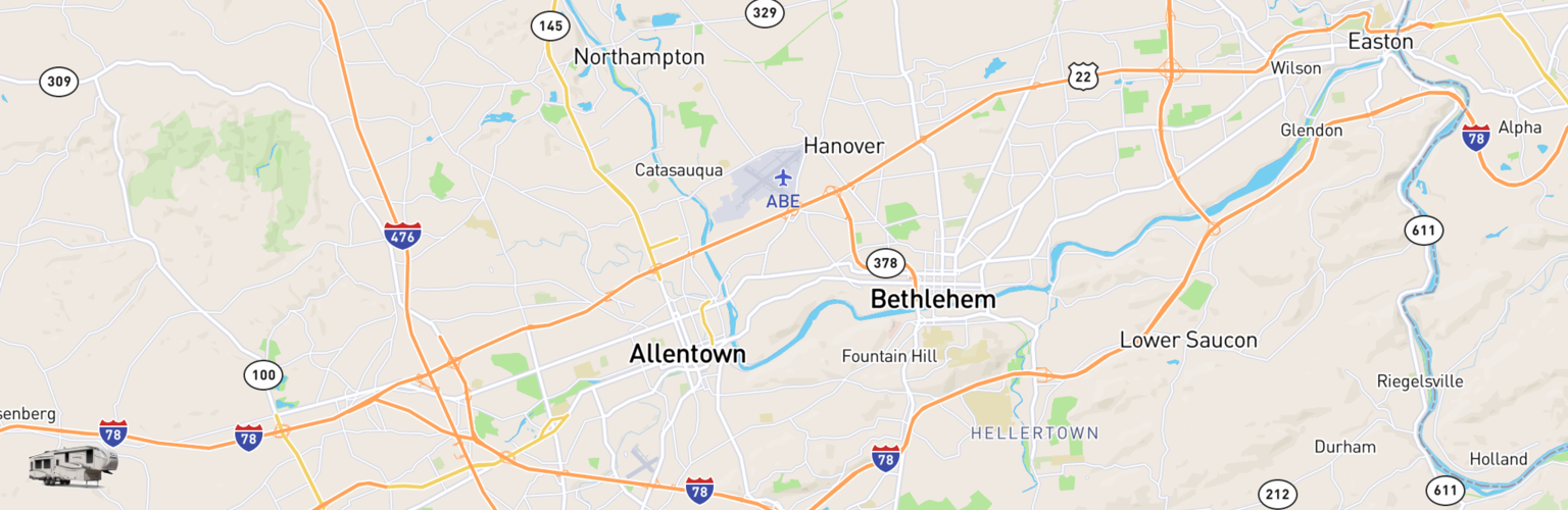 Fifth Wheel Rentals Map Lehigh Valley, PA