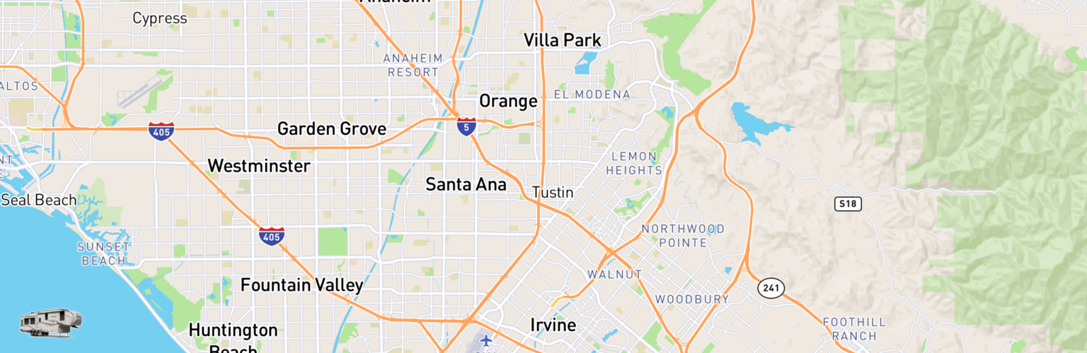 Fifth Wheel Rentals Map Orange County, CA