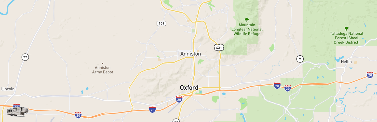 Fifth Wheel Rentals Map Oxford, AL
